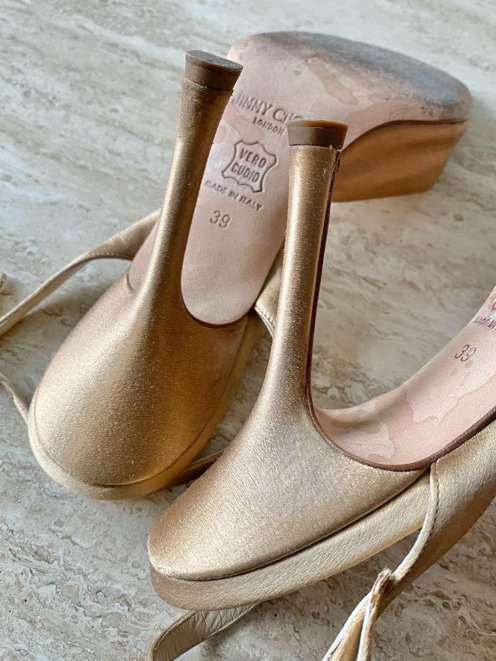 Vintage Jimmy Choo Satin Crystal Buckle Slingback Sandal Heels - Picture 11 of 13